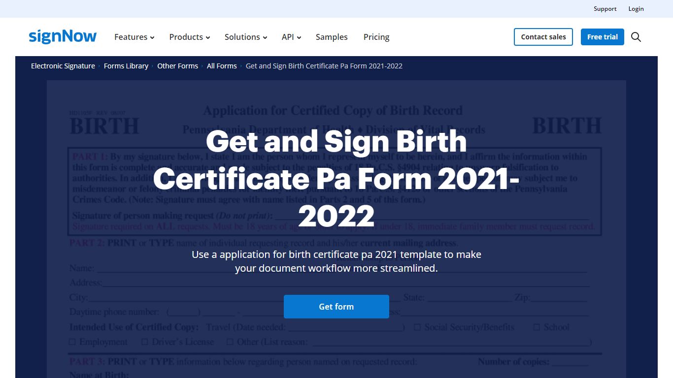 Application For Birth Certificate Pa - Fill Out and Sign Printable PDF ...