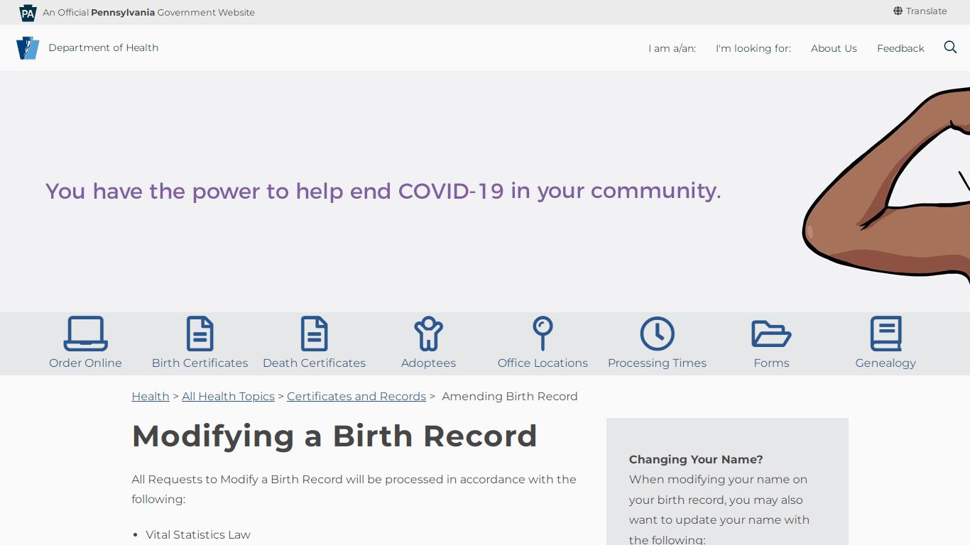 Amending Birth Record - Department of Health